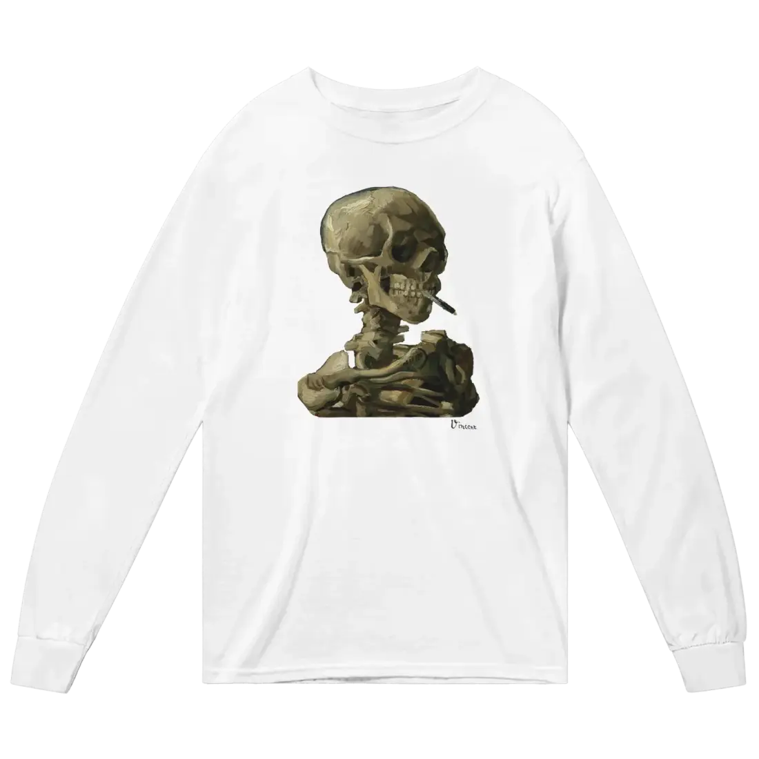 Van Gogh Skull of a Skeleton with Burning Cigarette 1886 Long Sleeve Shirt-4