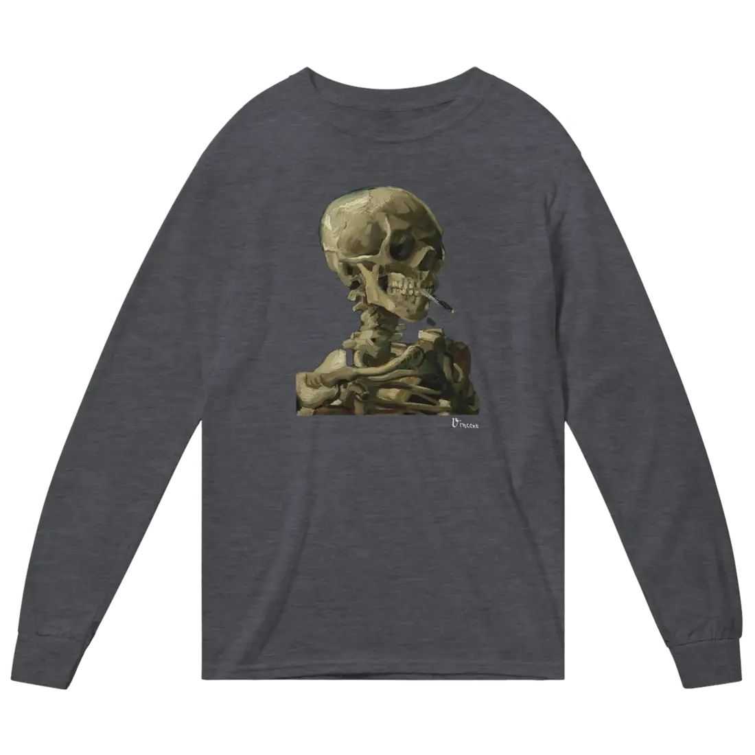 Van Gogh Skull of a Skeleton with Burning Cigarette 1886 Long Sleeve Shirt-0