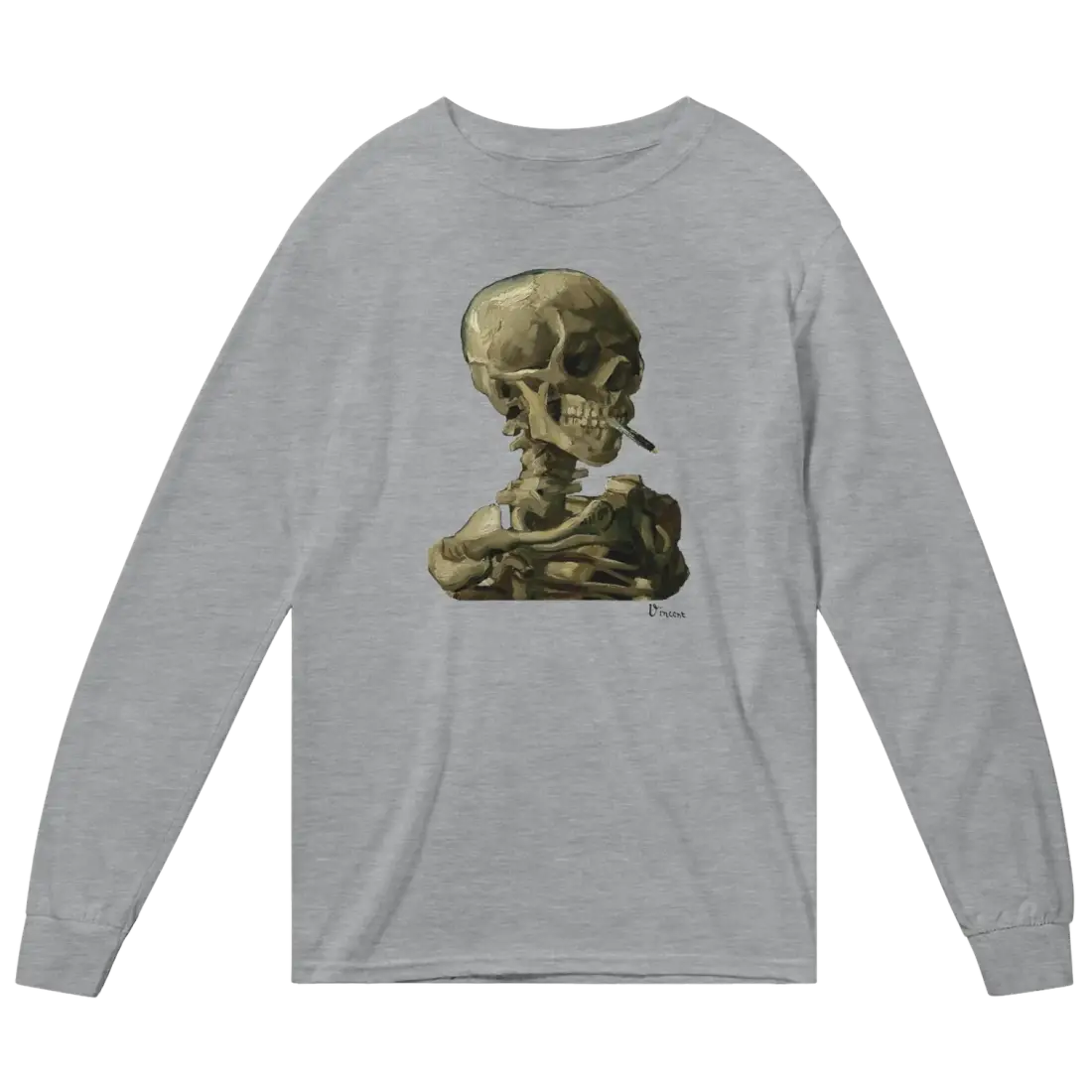 Van Gogh Skull of a Skeleton with Burning Cigarette 1886 Long Sleeve Shirt-2
