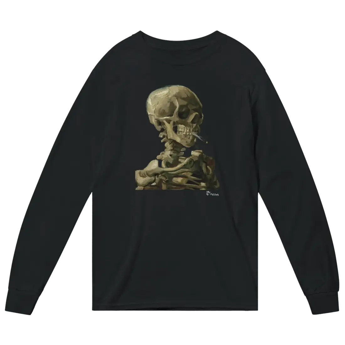 Van Gogh Skull of a Skeleton with Burning Cigarette 1886 Long Sleeve Shirt-5