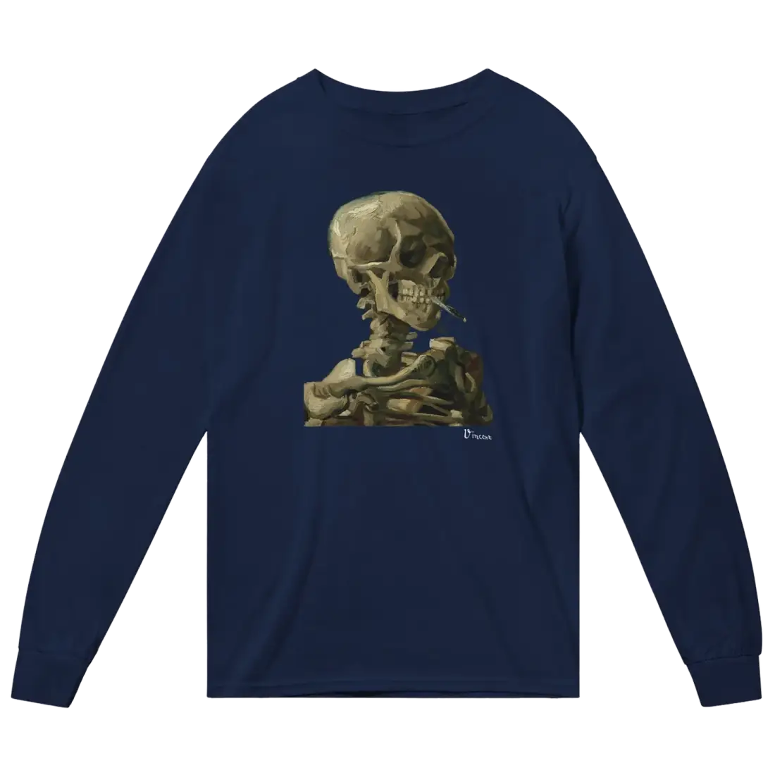 Van Gogh Skull of a Skeleton with Burning Cigarette 1886 Long Sleeve Shirt-3