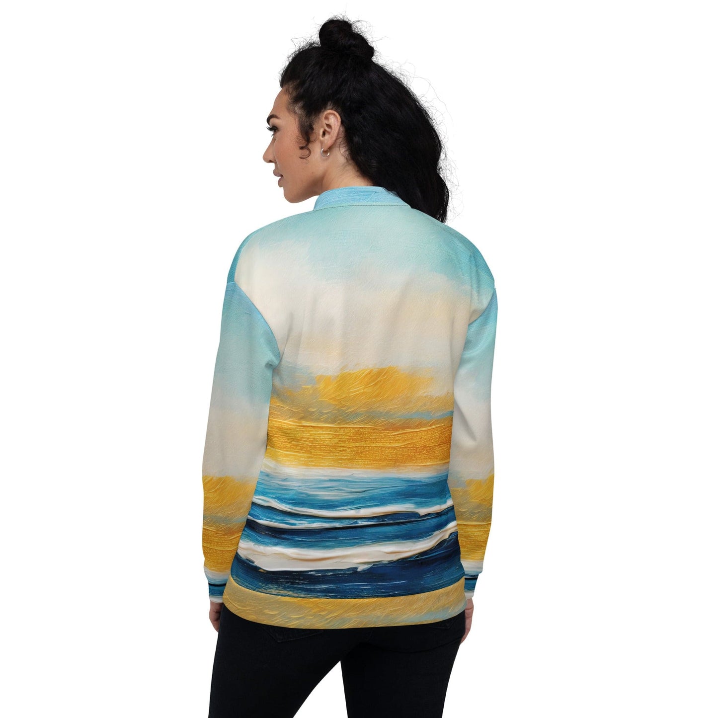 Womens Bomber Jacket - Blue Ocean Golden Sunset Print 6