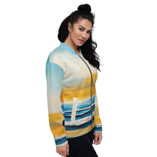 Womens Bomber Jacket - Blue Ocean Golden Sunset Print 6