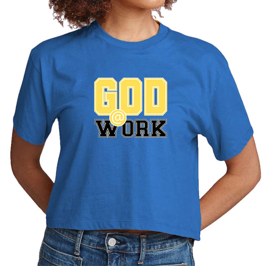 Womens Cropped Graphic T-shirt - God @ Work Yellow and Black Print