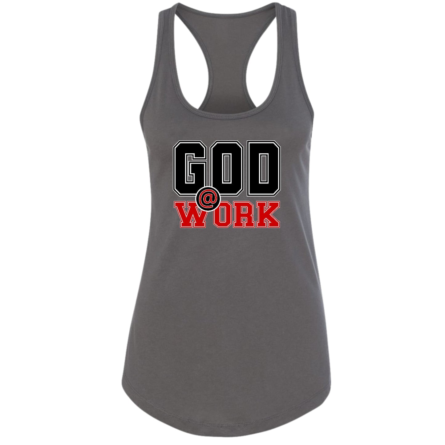 Womens Fitness Tank Top Graphic T-shirt - God @ Work Black and Red