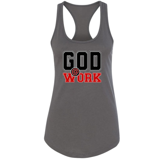 Womens Fitness Tank Top Graphic T-shirt - God @ Work Black and Red