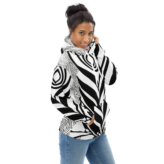 Womens Graphic Hoodie Black Floral Lines