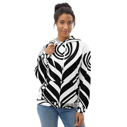 Womens Graphic Hoodie Black Floral Lines