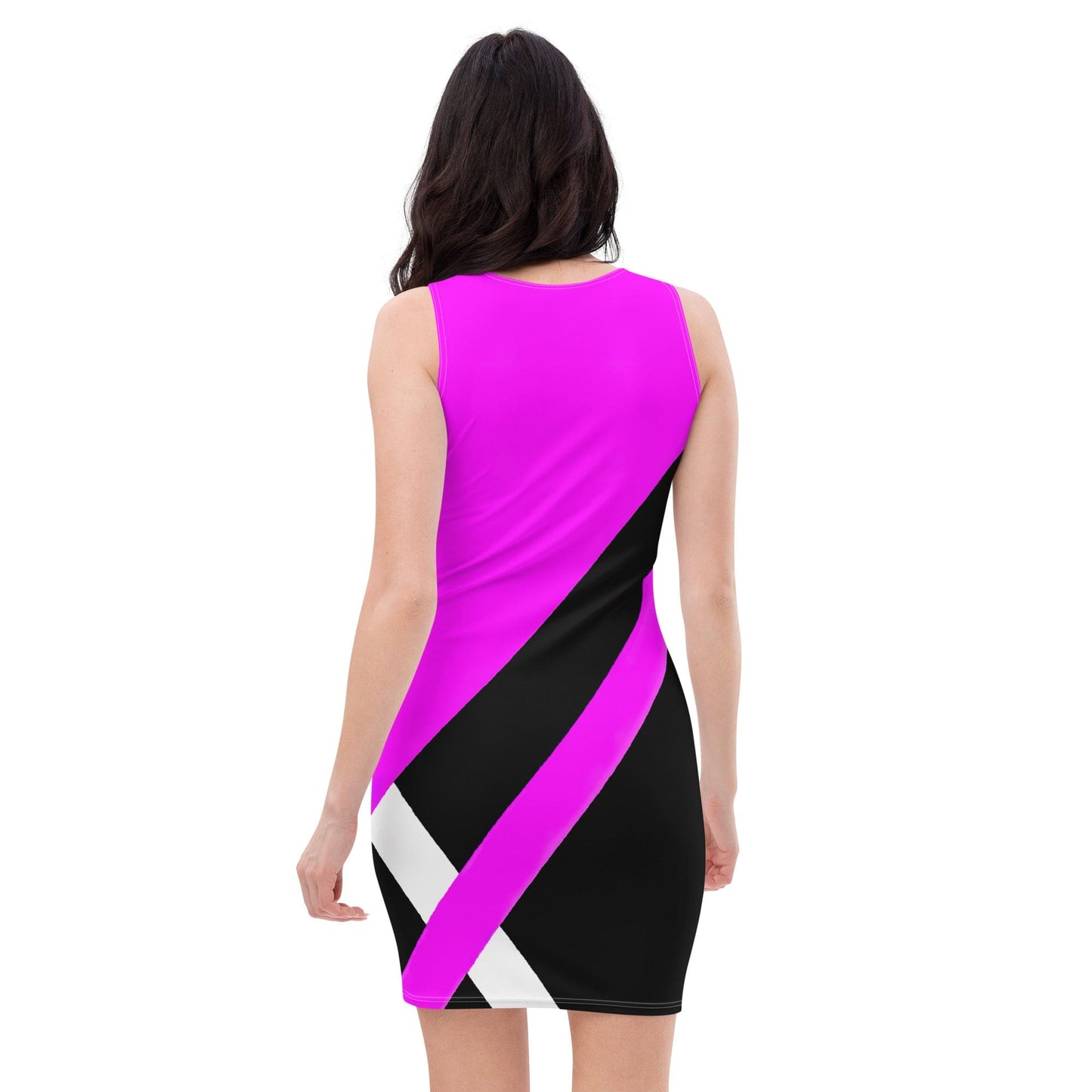 Womens Stretch Fit Bodycon Dress - Black and Pink Pattern