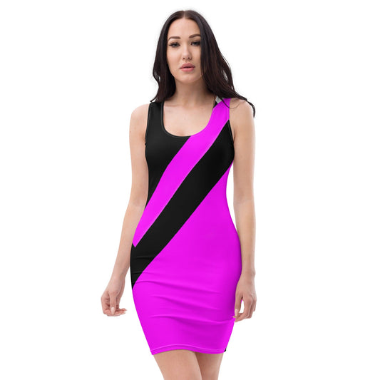 Womens Stretch Fit Bodycon Dress - Black and Pink Pattern